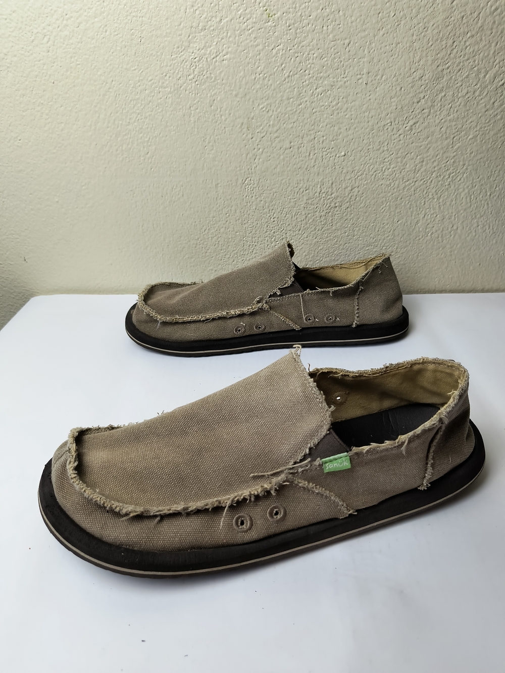Sanuk Chiba Men's 13 Canvas Slip-On Loafers Shoes In Brown